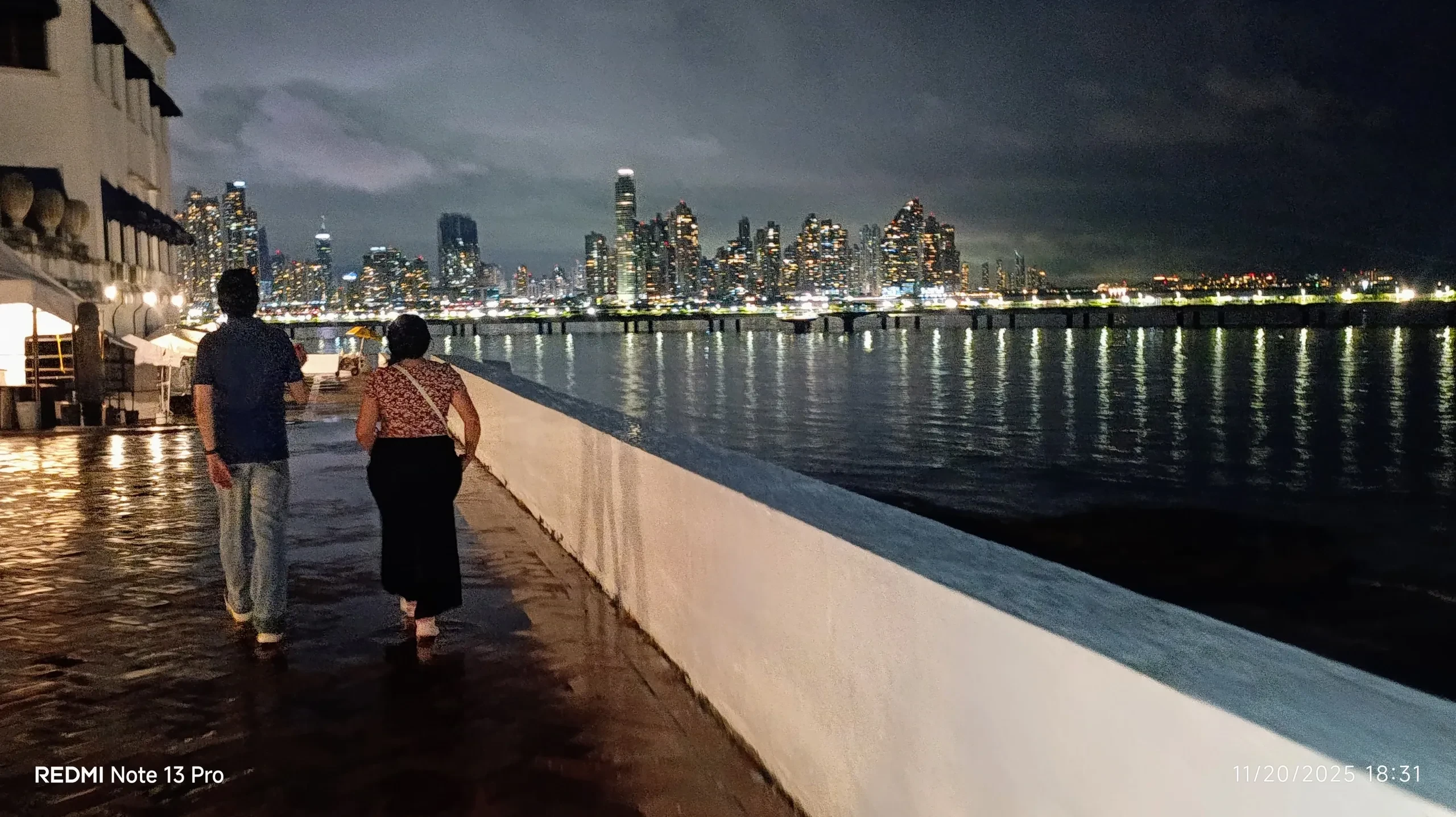 Panama City skyline at night from Casco Viejo waterfront